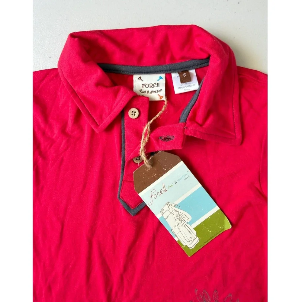 NWT Fore Axel & Hudson Boys Red Bamboo Long Sleeve Eagle Polo Shirt Top 5 New‎